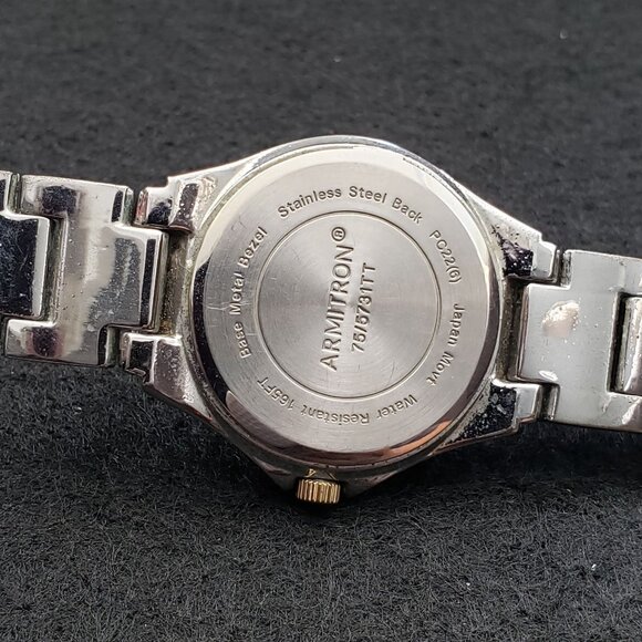 Armitron Womens Silver-Tone Watch Gold Crystal Accents Mother Pearl Dial Working - Picture 7 of 13